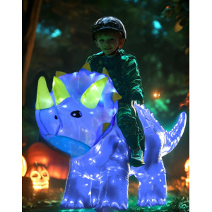 Bddedd Kids Inflatable Costume Triceratops Dinosaur Halloween Cosplay Costume With Led Light For Cosplay Party Blue Xs