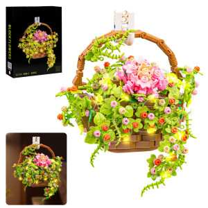 Sathibi Flower Bouquet Building Set Flowers Basket Bonsai Plants With Led Light Botanical Collection Wall Decor Creative Buil