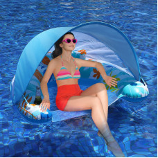 Laycol Adult Inflatable Pool Chair With Canopy Ergonomic Headrest Cup Holder Blue 475 X 375 X 275