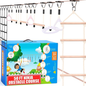 Ninja Warrior Obstacle Course For Kids 2 X 50 Ft Up To 880 Lbs 10 Weatherproof Obstacles Ages 512 Setup On Trees Or P