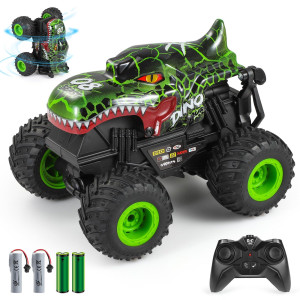 Dyodyorc Remote Control Car 24Ghz All Terrain Dinosaur Monster Truck Toys Rc Truck With Music 3 Lighting Effects 360 Stunt