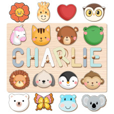 Personalised Name Puzzle For Childrenwooden Puzzle With Animal Elements And Gift Stand For Girls And Boys Toddler Newborn 1 Yea