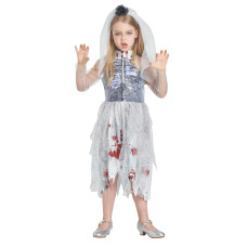 Ikali Girls Zombie Bride Costume Kids Toddlers Halloween Skeleton Ghost Bride Dressup Fancy Dress 1012 Years