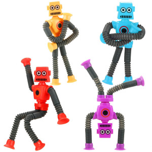 Xonteus 4 Pack Telescopic Robot Suction Cup Toy Stress Relief Sensory Toys Connect Stretch Twist Pop Tubes Adhd Autism For