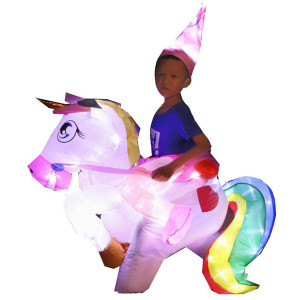 Bddedd Kids Inflatable Unicorn Costume Riding Unicorn Air Blowup Deluxe With Led Light For Halloween Party Unicorn Unicorn K