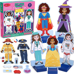 Atoylink Wooden Magnetic Dress Up Dolls For Girls Pretend Play Set Princesswitchoccupations Community Helpers Matching Games