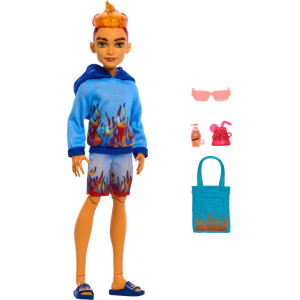 Monster High Scareadise Island Heath Burns Doll With Flame Hoodie Swim Trunks Beach Accessories Like Sunglasses