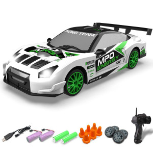 Racent 124 Scale Rc Drift Car 10Mph 4Wd Remote Control Car With Led Light Racing And Drifting Wheels 2 Rechargeable Batterie