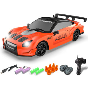 Racent 124 Scale Rc Drift Car 10Mph 4Wd Remote Control Car With Led Light Racing And Drifting Wheels 2 Rechargeable Batterie