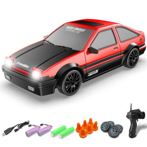 Racent 124 Scale Rc Drift Car 10Mph 4Wd Remote Control Car With Led Light Racing And Drifting Wheels 2 Rechargeable Batterie