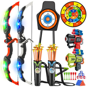 Vatos 2 Pack Bow And Arrow Toy For 5 6 7 8 9 10 11 Year Old Boys Girls Light Up Archery Toy With Cup Suction Standing Target