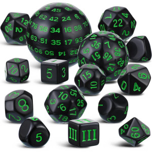 15 Pieces Complete Polyhedral Dice Set D3D100 Spherical Rpg Dice Set In Opaque Black 100 Sides Dice Set For Role Playing Table