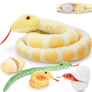 Tezituor Giant Realistic Snake Stuffed Animal Large 80 Inches Long Yellow Boa Constrictor Plush Toy Mommy Snake With 3 Cute Ba