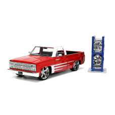 Just Trucks 124 1985 Chevy C10 Diecast Truck Wtire Rack Toys For Kids And Adultsredwhite