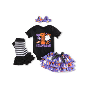 Baby Girl Halloween Outfit My 1St Halloween Romper Pumpkin Shorts Headband Leg Warmer Newborn Infant Girl Halloween Costume