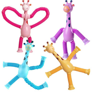 Zasnynua 4 Pack Giraffe Telescopic Suction Cup Toys Shape Changing Telescopic Tube Fidget Toys Pop Tubes Fidget Tubes Sensory