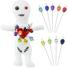 10Pcs Voodoo Doll Kit Real Voodoo Dolls With 9 Skull Pins Creepy Ghost Doll Revenge Spells Voodoo Doll Relieve Stress Horror Do