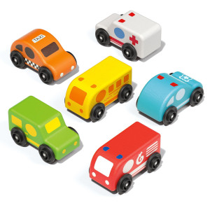 Wanborns Wooden Car Toys Set For Toddler Push And Go First Play Trucks For Baby 18 Months 2 Year Old 6Pcs Mini Vehicle Chris