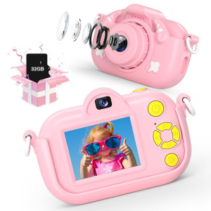 Kids Camera Toddler Camera For Girls Boys 32Mp Selfie Kids Toy Digital Camera With No Game 32Gb Card 1080P Digital Video Camera