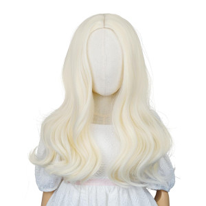 Half And Half Kids Blonde Wig Long Curly Child Wigs For Kids Girls White Golden Middle Part Girls Costume Wavy Wig Heat Resist