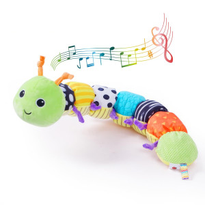 Zucoop Stuffed Worm Baby Toys With Musical Plush Sensory Crinkle And Rattle Tummy Time Toys 0 3 6 12 Months Newborn Boy Girl Gif