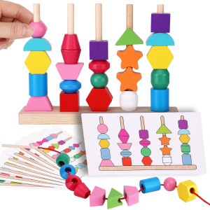 Zqftzq Montessori Lacing Bead Sequencing Toy Set For Toddlers 2 3 4 5 Years Fine Motor Skills Learning Resources Toys Stacking B