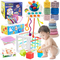 5 In 1 Montessori Toys For Babies 612 Months Baby Toys Including Pull Rope Toys Soft Blocks Baby Stacking Toys Tissue Boxes