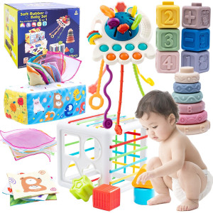 5 In 1 Montessori Toys For Babies 612 Months Baby Toys Including Pull Rope Toys Soft Blocks Baby Stacking Toys Tissue Boxes