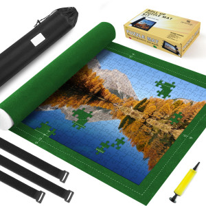 Jigsaw Puzzle Mat Roll Up Fits 2000 1500 1000 Pieces Puzzles, Large Pad Table Non-Slip Board Saver Mats Portable Organizer, 41" X 29" + Inflatable Tube, 3 Straps, Keeper Storage Bag, Adults Kids Gifts