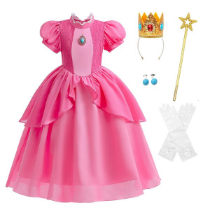 Cqdy Princess Peach Dress For Girls Pink Peaches Costume Halloween Party Fancy Queen Outfit With Accessories