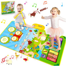 3 In 1 Musical Mat Toys For Toddlers Baby Piano Keyboard Drum Set Animal Sound With 2 Sticks Birthday For 1 2 Year Old Boy G