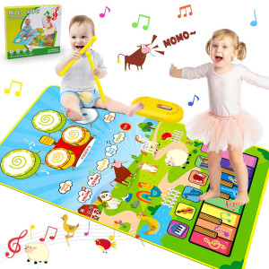 3 In 1 Musical Mat Toys For Toddlers Baby Piano Keyboard Drum Set Animal Sound With 2 Sticks Birthday For 1 2 Year Old Boy G