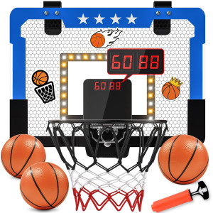 Indoor Basketball Hoop For Kids Mini Basketball Hoop With Double Electronic Scoreboard And Led Light Over The Door Basketball