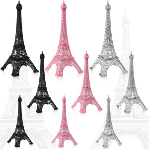 Wesiti 9 Pcs Eiffel Tower Statue Decor Alloy Metal Paris Eiffel Tower Decor French Eiffel Tower Decoration Gift For Cake Topper