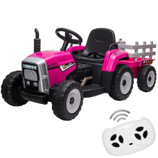 12V Kids Battery Powered Electric Tractor With Trailer Toddler Ride On Car With Remote Control 7Led Headlights 21 Gear Shif