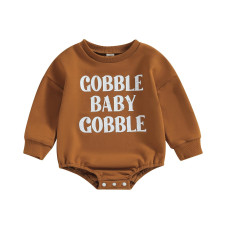 Fybitbo Thanksgiving Baby Girl Boy Outfit Turkey Pullover Sweatshirt Romper Long Sleeve Onesie Cute Fall Clothes Brown Gobble B