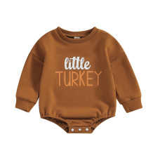 Fybitbo Thanksgiving Baby Girl Boy Outfit Turkey Pullover Sweatshirt Romper Long Sleeve Onesie Cute Fall Clothes Brown Little T