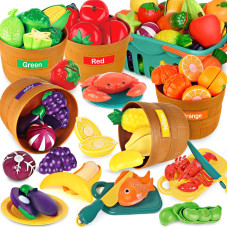 Shemira Color Sorting Play Food Set Cutting Food Toy Kitchen Accessories For Kids Toddler Sortingfine Motor Skills Toy Lear