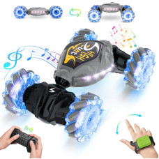 Osimily Remote Control Car 24Ghz Led Gesture Sensing Rc Stunt Car 4Wd Double Sided Rotation Rc Car With Lights And Music All Te