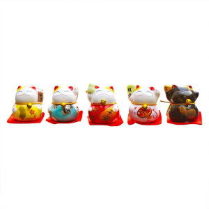 5Pcs Mini Maneki Nekolucky Cat Figurinesjapanese Ceramic Fortune Cat Figurines Small Cute Bright Colors Smoothing Lines Maneki