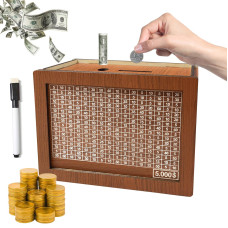 Money Box With Counter Retro Reusable Wooden Money Box Money Jar Coin Cash Box Piggy Bank With Numbers Ticks For Adults And Chi