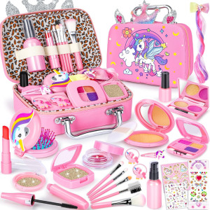 Ginmic Pretend Makeup For Toddlers Pretend Play Makeup For Little Girls Toddler Toys Makeup Kit With Unicorn Cosmetic Bag For L