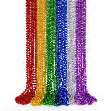 Mardi Gras Beads 24Pcs Metallic Colorful Bead Necklace Party Favors 6 Kinds Of 33 Beaded Necklace Costume Women Men Stuff F