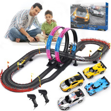 Slot Car Race Track Sets With 4 Slot Cars 20Ft Race Car Track For Boys And Kids Dual Racing Game Lap Counter Circular Overpass