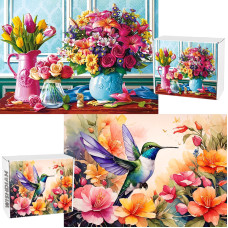 Jigsaw Puzzles For Adults 2 Pack Puzzles For Adults 1000 Pieces Flower Hummingbird Puzzles Mothers Day Spring Puzzles For W