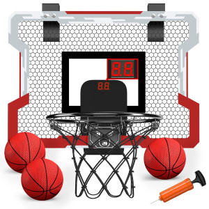 Hyes Mini Basketball Hoop Indoor With Scoreboard Door Basketball Hoop With 3 Balls Inflator Basketball Toy Gifts For Kids Bo