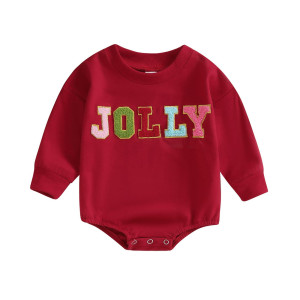 Fybitbo My First Christmas Baby Girl Boy Outfit Sweatshirt Romper Sweater Onesie Long Sleeve Bodysuit Fall Clothes Red Embroide