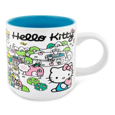 Silver Buffalo Sanrio Hello Kitty Pink Map Ceramic Mug | Coffee Cup For Espresso, Tea, Cocoa | Holds 13 Ounces