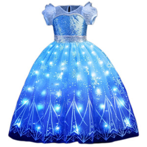 Ciyti Light Up Girls Halloween Costume Snow Princess Dress Ice Christmas Costumes Toddler Kids Costume With Accessories Blue