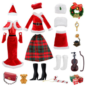 Cailess Doll Clothes Accessories 21Pcs Doll Clothes Christmas Series For 115Doll Included Christmas Gown Homewear And Festi